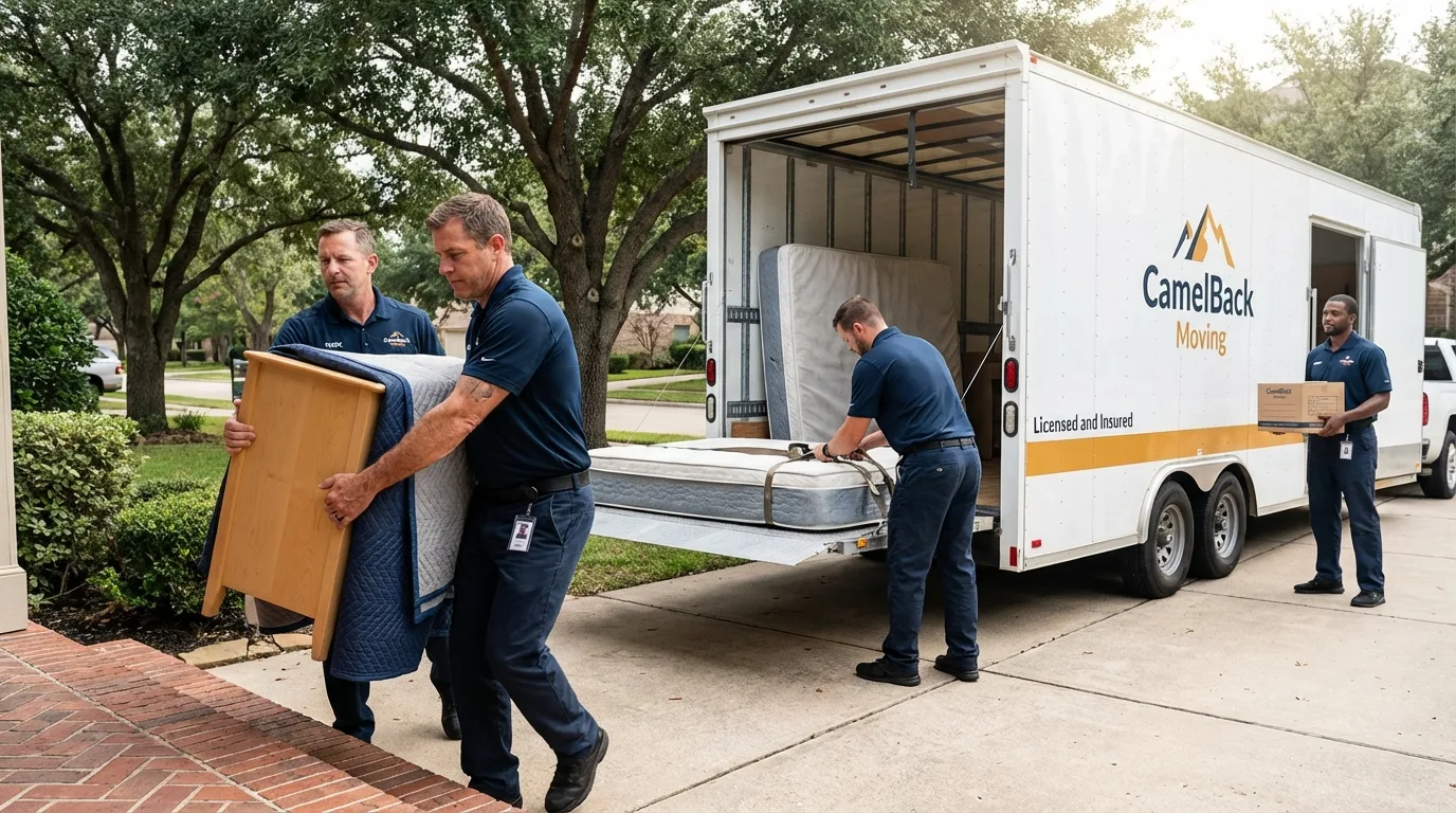 Crew loading residential truck for cross-state move from Lincoln, MA