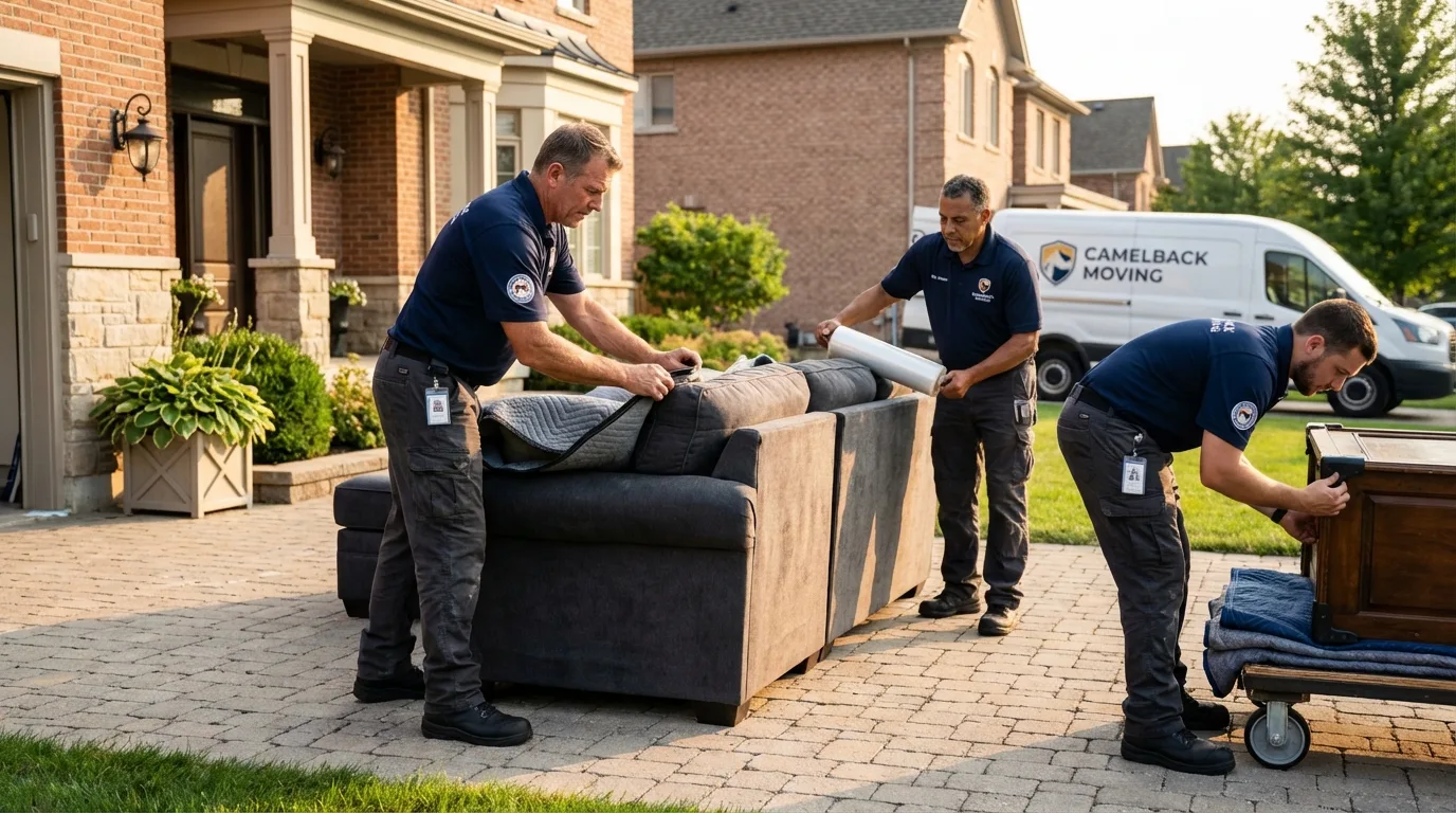 Large estate moving crew wrapping furniture in Lincoln, MA